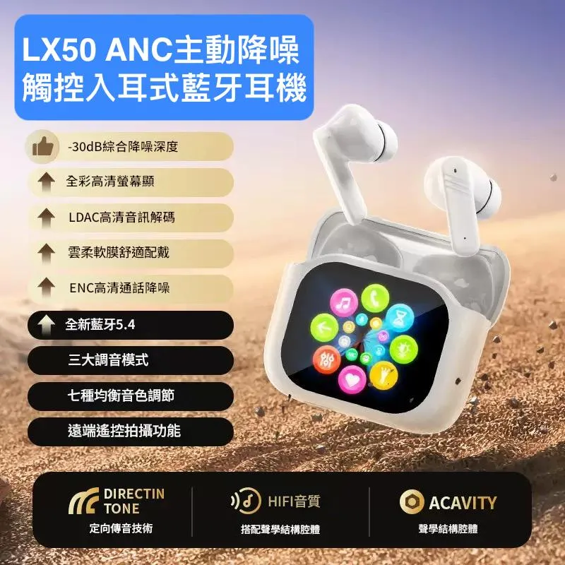 2025最新 LX50 主動降噪觸控螢幕入耳式藍芽耳機 藍牙5.4 ANC主動降噪耳機