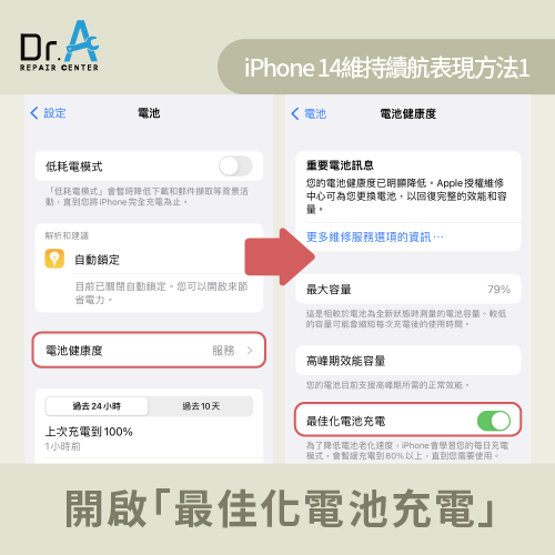 開啟最佳化電池充電功能-iPhone 14 電池續航力
